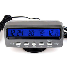 Load image into Gallery viewer, 3 in 1 Multifunctional Car Clock Indoor Outdoor Thermometer Voltmeter Clock with LCD Display LED Backlight
