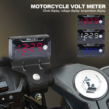Load image into Gallery viewer, 3 in 1 Motorcycle Digital Voltmeter Thermometer Voltage Time Temperature Meter For Car Waterproof DC 8-72V
