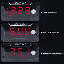 Load image into Gallery viewer, 3 in 1 Motorcycle Digital Voltmeter Thermometer Voltage Time Temperature Meter For Car Waterproof DC 8-72V
