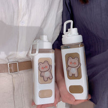 Load image into Gallery viewer, 700ml Square Bear Water Bottle Outdoor Water Bottle with Straw Plastic Portable Water Cup Dinkware Camping Bike Sports Bottle
