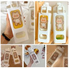 Load image into Gallery viewer, 700ml Square Bear Water Bottle Outdoor Water Bottle with Straw Plastic Portable Water Cup Dinkware Camping Bike Sports Bottle
