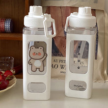 Load image into Gallery viewer, 700ml Square Bear Water Bottle Outdoor Water Bottle with Straw Plastic Portable Water Cup Dinkware Camping Bike Sports Bottle
