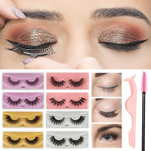 Load image into Gallery viewer, 1Pair 3D Faux Mink Eyelash Thick Fluffy Natural Eyelash Makeup False Eyelashes Brushes Set with Tweezers Eyelash Brush
