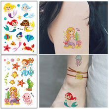 Load image into Gallery viewer, Kids Temporary Tattoo Sticker Cool Cartoon Fake Tattoo Hand Foot Waterproof Tattoos Mermaid Princess Tattoo Stickers For Boy Children
