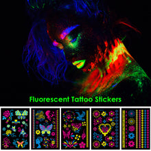 Load image into Gallery viewer, Fluorescent Flower Butterfly Tattoo Stickers Creative Face Arm Stickers Waterproof Feather Tattoo Arm Tattoo Stickers
