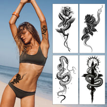 Load image into Gallery viewer, Snake Tattoo Stickers Dark Tide Cool Flower Arm Black Mamba Dead Man Snake Skull Tattoo Stickers Women Cool Body Stickers
