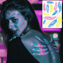 Load image into Gallery viewer, Creative Fluorescent Flower Arm Tattoo Stickers Face Stickers Waterproof Feather Geometric Butterfly Luminous Arm Tattoo Stickers
