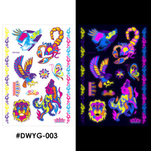 Load image into Gallery viewer, Temporary Owl Animal Halloween Fluorescent Flower Leather Arm Tattoo Sticker Creative Color Fluorescent Arm Water Transfer Stickers

