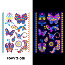Load image into Gallery viewer, Temporary Owl Animal Halloween Fluorescent Flower Leather Arm Tattoo Sticker Creative Color Fluorescent Arm Water Transfer Stickers
