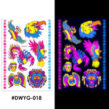 Load image into Gallery viewer, Temporary Owl Animal Halloween Fluorescent Flower Leather Arm Tattoo Sticker Creative Color Fluorescent Arm Water Transfer Stickers
