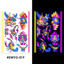 Load image into Gallery viewer, Temporary Owl Animal Halloween Fluorescent Flower Leather Arm Tattoo Sticker Creative Color Fluorescent Arm Water Transfer Stickers
