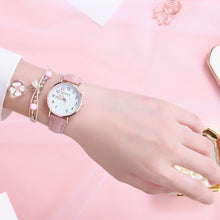 Load image into Gallery viewer, Women Leather Belt Watch Casual Quartz Watches with Cherry Blossom Bracelet Fashion Jewelry Gift
