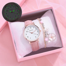 Load image into Gallery viewer, Women Leather Belt Watch Casual Quartz Watches with Cherry Blossom Bracelet Fashion Jewelry Gift
