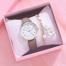 Load image into Gallery viewer, Women Leather Belt Watch Casual Quartz Watches with Cherry Blossom Bracelet Fashion Jewelry Gift
