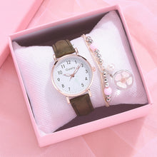 Load image into Gallery viewer, Women Leather Belt Watch Casual Quartz Watches with Cherry Blossom Bracelet Fashion Jewelry Gift

