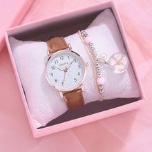 Load image into Gallery viewer, Women Leather Belt Watch Casual Quartz Watches with Cherry Blossom Bracelet Fashion Jewelry Gift
