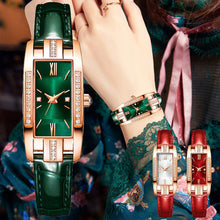 Load image into Gallery viewer, Luxury Women Watch Square Diamond Ladies Quartz Watches Green Dial Leather Band Wristwatch
