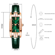 Load image into Gallery viewer, Luxury Women Watch Square Diamond Ladies Quartz Watches Green Dial Leather Band Wristwatch
