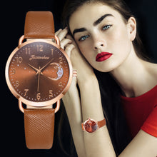 Load image into Gallery viewer, Women Watch Moon Numbers Dial Bracelet Watch Set Girls Leather Band Quartz Wristwatch
