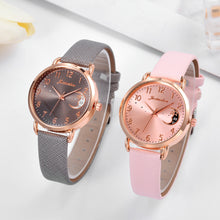 Load image into Gallery viewer, Women Watch Moon Numbers Dial Bracelet Watch Set Girls Leather Band Quartz Wristwatch

