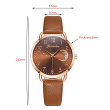 Load image into Gallery viewer, Women Watch Moon Numbers Dial Bracelet Watch Set Girls Leather Band Quartz Wristwatch
