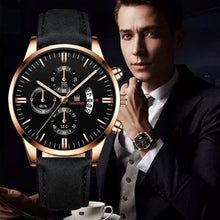 Load image into Gallery viewer, Fashion Men Wathch Sports Leather Strap Casual Calendar Quartz Watch Luxury Wristwatch
