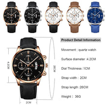 Load image into Gallery viewer, Fashion Men Wathch Sports Leather Strap Casual Calendar Quartz Watch Luxury Wristwatch
