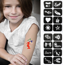 Load image into Gallery viewer, 4Sheet/Pack Kids Tattoo Stencils Children Holiday Airbrush Templates Halloween Face Glitter Paint Templates DIY Body Art Painting Tools

