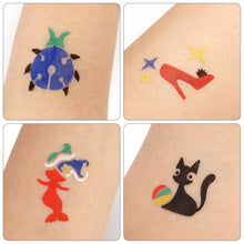 Load image into Gallery viewer, 4Sheet/Pack Kids Tattoo Stencils Children Holiday Airbrush Templates Halloween Face Glitter Paint Templates DIY Body Art Painting Tools
