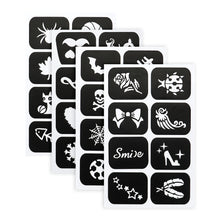 Load image into Gallery viewer, 4Sheet/Pack Kids Tattoo Stencils Children Holiday Airbrush Templates Halloween Face Glitter Paint Templates DIY Body Art Painting Tools

