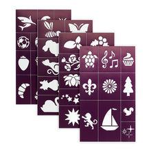 Load image into Gallery viewer, 4Sheet/Pack Kids Tattoo Stencils Children Holiday Airbrush Templates Halloween Face Glitter Paint Templates DIY Body Art Painting Tools
