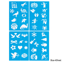 Load image into Gallery viewer, 4Sheet/Pack Kids Tattoo Stencils Children Holiday Airbrush Templates Halloween Face Glitter Paint Templates DIY Body Art Painting Tools
