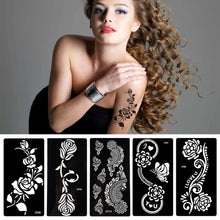 Load image into Gallery viewer, 1Sheet Women Flower Tattoo Stencils Henna Templates Arm Back Chest Body Art Airbrush Paint Templates Decal DIY Flower Painting
