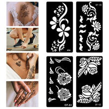 Load image into Gallery viewer, 1Sheet Women Flower Tattoo Stencils Henna Templates Arm Back Chest Body Art Airbrush Paint Templates Decal DIY Flower Painting
