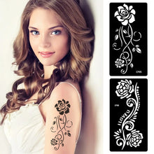 Load image into Gallery viewer, 1Sheet Women Flower Tattoo Stencils Henna Templates Arm Back Chest Body Art Airbrush Paint Templates Decal DIY Flower Painting
