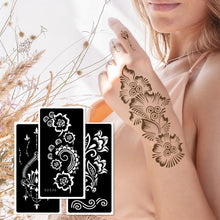 Load image into Gallery viewer, 1Sheet Tattoo Stencils Henna Templates Arm Back Chest Ankle Body Art Airbrush Paint Templates Decal DIY Flower Painting

