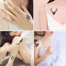 Load image into Gallery viewer, 15pcs/sheet Simple Tattoo Stencils Women Girls Kids Arm Back Neck Templates Cartoon Airbrush Paint Templates Decal
