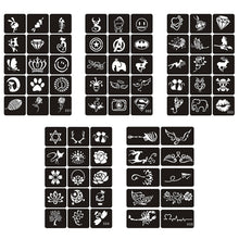 Load image into Gallery viewer, 15pcs/sheet Simple Tattoo Stencils Women Girls Kids Arm Back Neck Templates Cartoon Airbrush Paint Templates Decal
