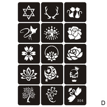 Load image into Gallery viewer, 15pcs/sheet Simple Tattoo Stencils Women Girls Kids Arm Back Neck Templates Cartoon Airbrush Paint Templates Decal
