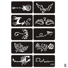 Load image into Gallery viewer, 15pcs/sheet Simple Tattoo Stencils Women Girls Kids Arm Back Neck Templates Cartoon Airbrush Paint Templates Decal
