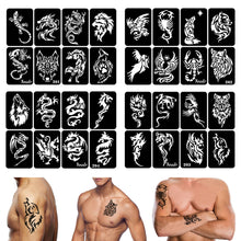Load image into Gallery viewer, 8pcs/sheet Medium Size Arm Tattoo Stencils Men Back Tiger Drgon Templates Body Art Showing Airbrush Paint Templates Decal
