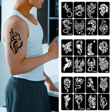 Load image into Gallery viewer, 8pcs/sheet Medium Size Arm Tattoo Stencils Men Back Tiger Drgon Templates Body Art Showing Airbrush Paint Templates Decal
