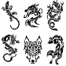 Load image into Gallery viewer, 8pcs/sheet Medium Size Arm Tattoo Stencils Men Back Tiger Drgon Templates Body Art Showing Airbrush Paint Templates Decal
