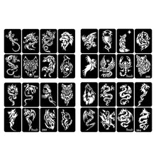 Load image into Gallery viewer, 8pcs/sheet Medium Size Arm Tattoo Stencils Men Back Tiger Drgon Templates Body Art Showing Airbrush Paint Templates Decal

