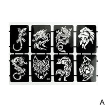 Load image into Gallery viewer, 8pcs/sheet Medium Size Arm Tattoo Stencils Men Back Tiger Drgon Templates Body Art Showing Airbrush Paint Templates Decal
