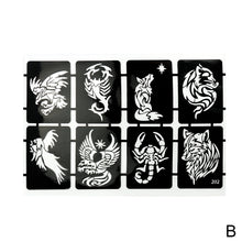 Load image into Gallery viewer, 8pcs/sheet Medium Size Arm Tattoo Stencils Men Back Tiger Drgon Templates Body Art Showing Airbrush Paint Templates Decal
