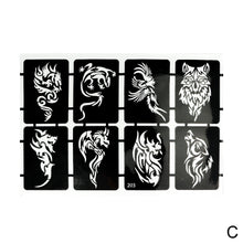 Load image into Gallery viewer, 8pcs/sheet Medium Size Arm Tattoo Stencils Men Back Tiger Drgon Templates Body Art Showing Airbrush Paint Templates Decal
