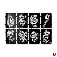 Load image into Gallery viewer, 8pcs/sheet Medium Size Arm Tattoo Stencils Men Back Tiger Drgon Templates Body Art Showing Airbrush Paint Templates Decal
