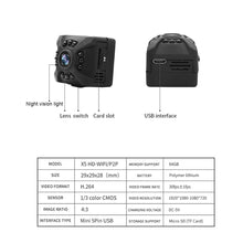 Load image into Gallery viewer, X5 HD Wifi Camera No Light Night Vision Home Security Small Camera Wireless Remote Monitoring Camera
