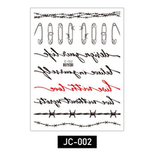 Load image into Gallery viewer, Waterproof Tattoo Stickers Cartoon Letters Tattoo Stickers Temporary Neck Waist Shoulder Body Art Tattoo Stickers
